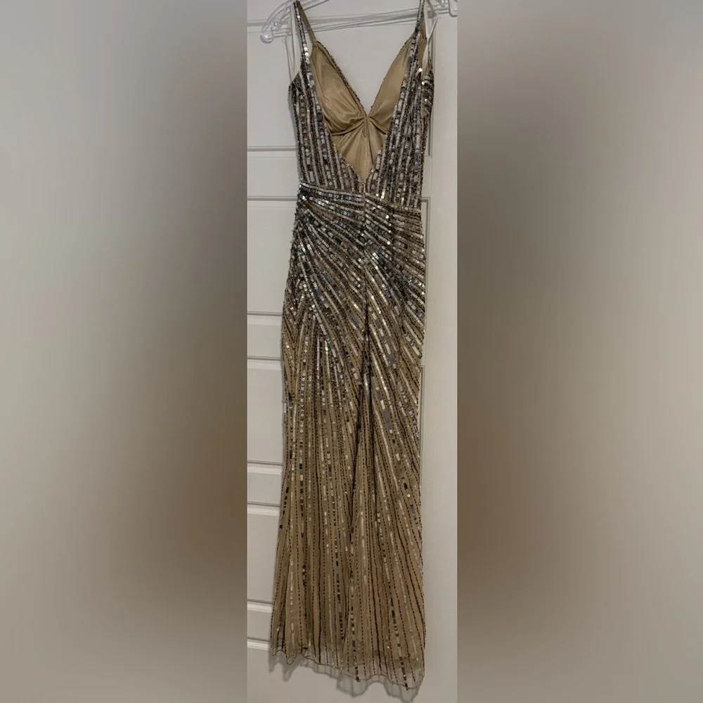 Primavera Gold Spaghetti strap Gown for Prom - Picture 5 of 6